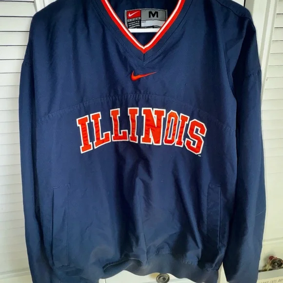 Vintage Nike Illinois Windbreaker Pullover Center Swoosh Logo Navy Size Mens M - Picture 4 of 6